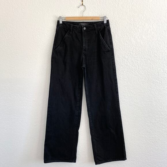 Banana Republic Factory Premium High-Rise Wide Leg Denim Trouser Black Wash Jean - Picture 1 of 10